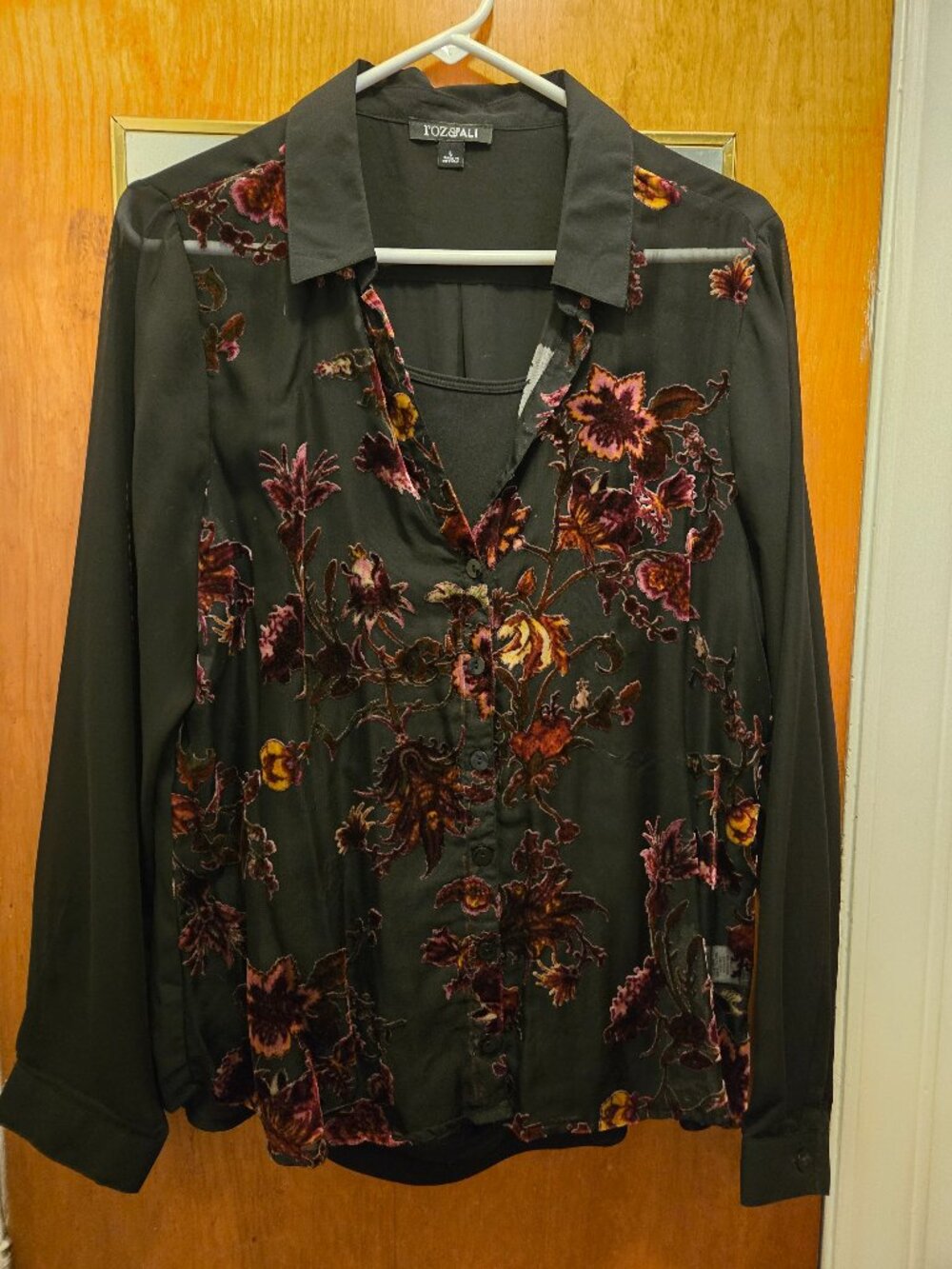 Long sleeve crushed velvet top with camisole  L